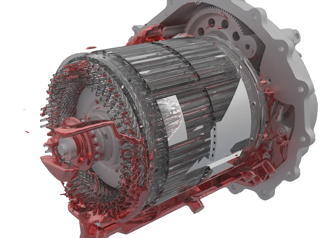 Figure 2: Oil distribution inside the e-motor after 5 seconds of particle CFD simulation