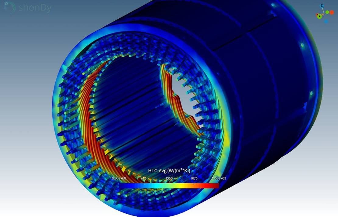 3D-Wärmeübergangskoeffizientenverteilung auf Wicklungs- und Statoroberflächen mit räumlichen thermischen Variationen