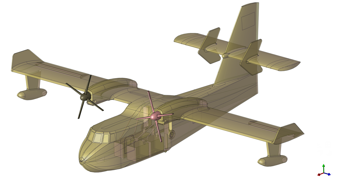 Full simulation model with semi-transparent hull